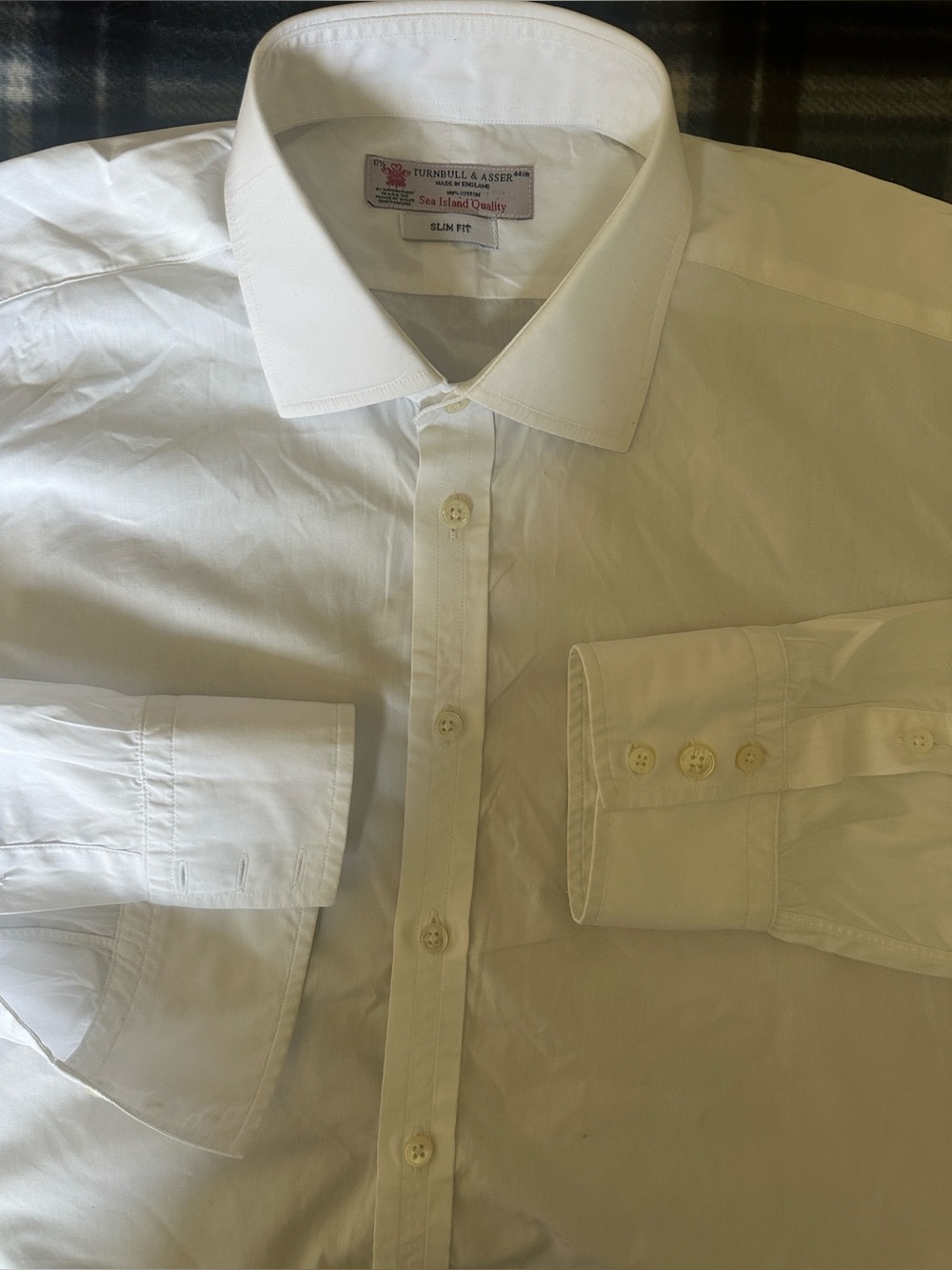 Turnbull & Asser Sea Island Quality White Pique Men’s Dress Shirt Size 17.5/44cm